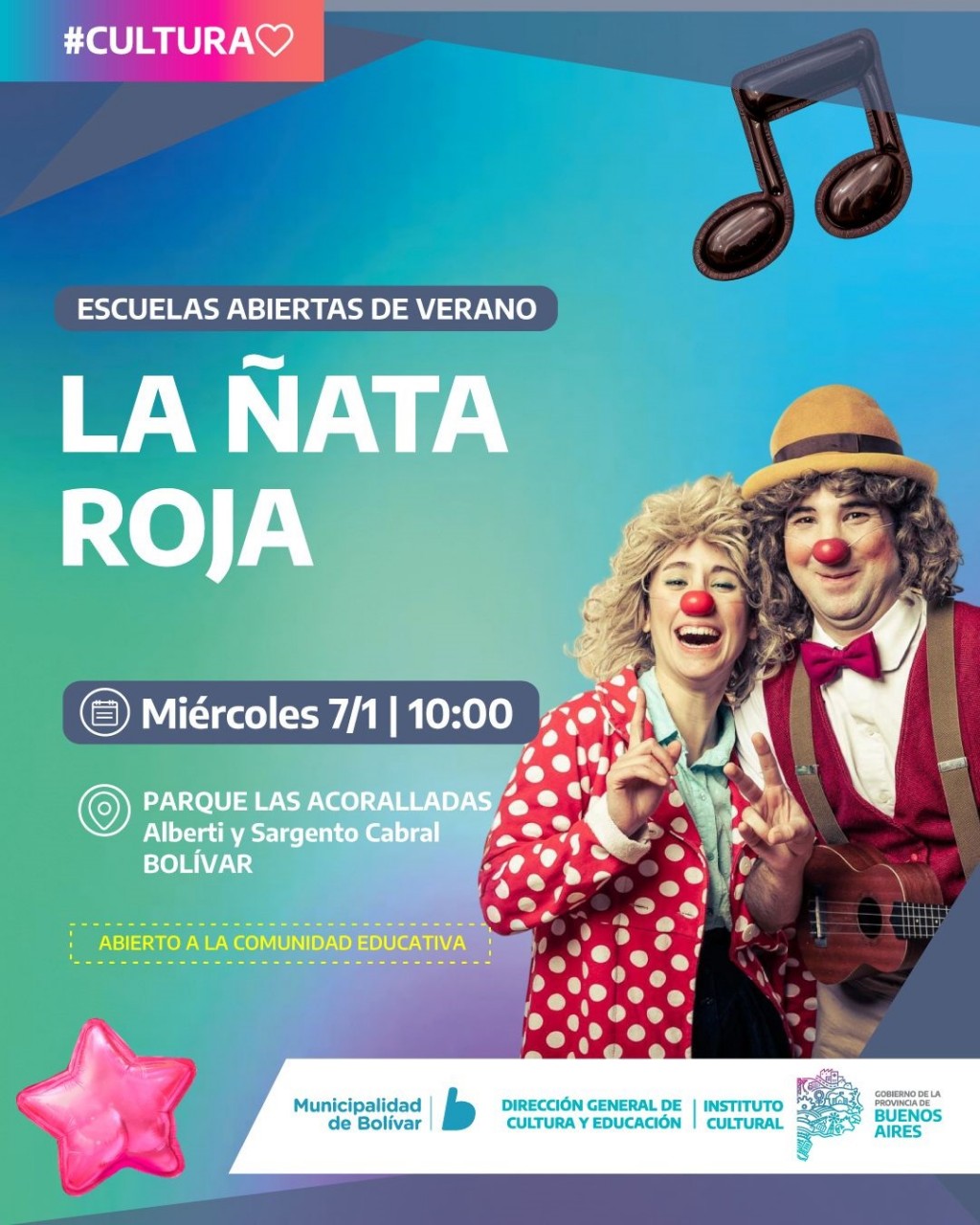 El Programa “Acompañar Cultura” llega a bolívar con el espectáculo familiar “La Ñata Roja”