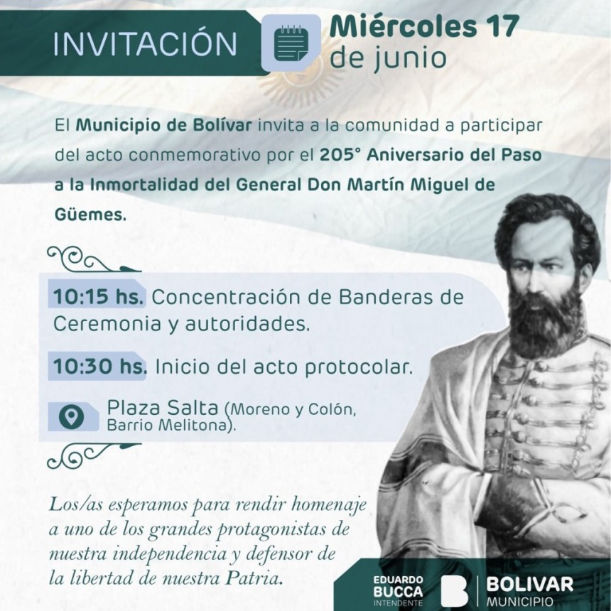 Bol&iacute;var conmemorar&aacute; el  205&deg; Aniversario del paso a la inmortalidad del General Mart&iacute;n Miguel de G&uuml;emes