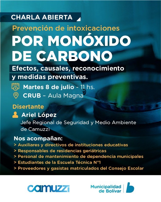 A cargo Camuzzi Gas, habrá una charla abierta impulsada por el Municipio, sobre Prevención de Intoxicaciones por Monóxido de Carbono