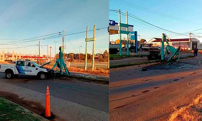 Un móvil policial impactó contra una columna de cemento, tras acudir a un llamado emergente desde barrio Vivanco