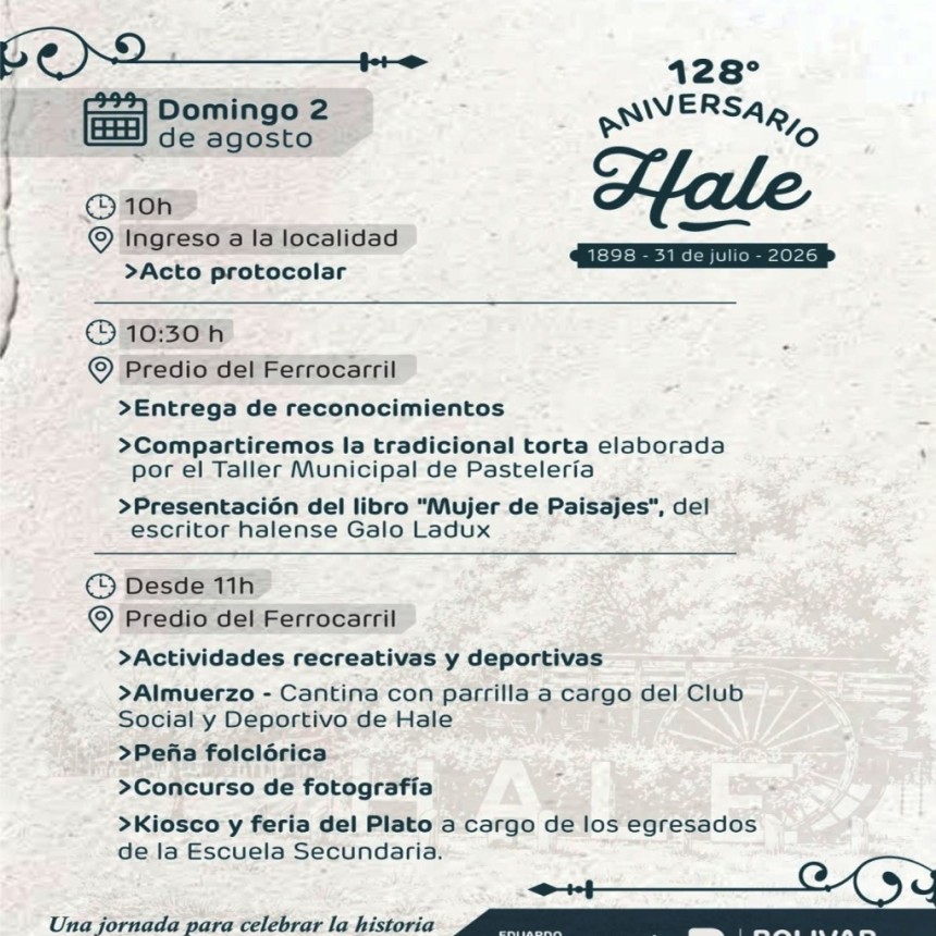 Se reprogramaron los festejos por el 128&ordm; Aniversario de Hale 