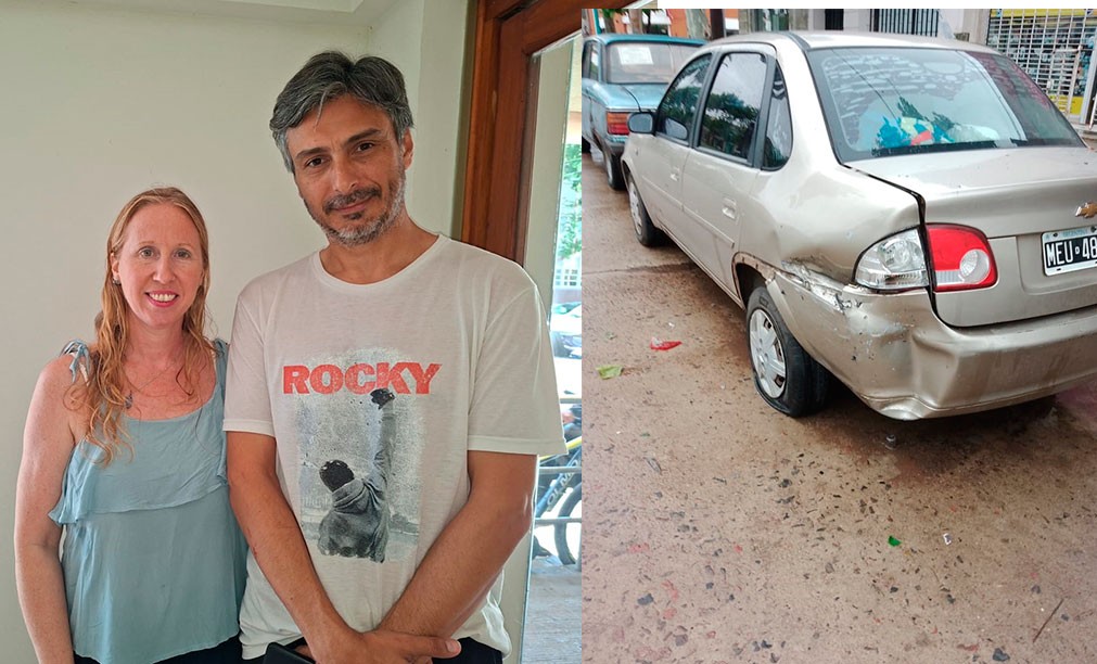 Ailín Mendoza y Ariel Dadante piden colaboración a la comunidad para poder encontrar al conductor que colisionó su auto estacionado