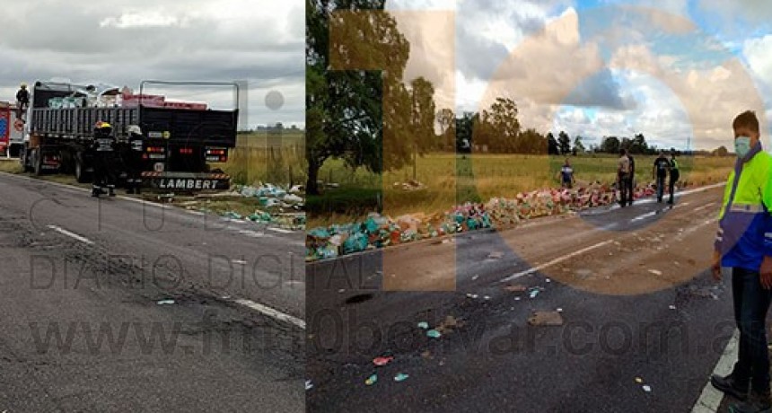 Ruta 65: volc&oacute; un cami&oacute;n cargado de cerveza