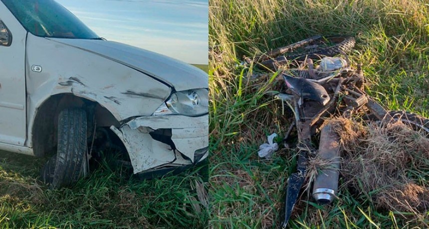 Grave accidente en ruta 5 a la altura de Francisco Madero,  entre ocupantes de un automóvil y una moto