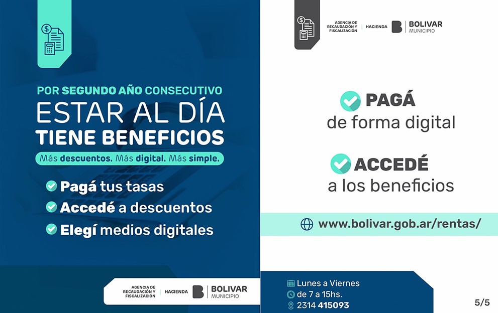 Por segundo año consecutivo: El Municipio de Bolívar impulsa descuentos en tasas para promover el cumplimiento y la digitalización