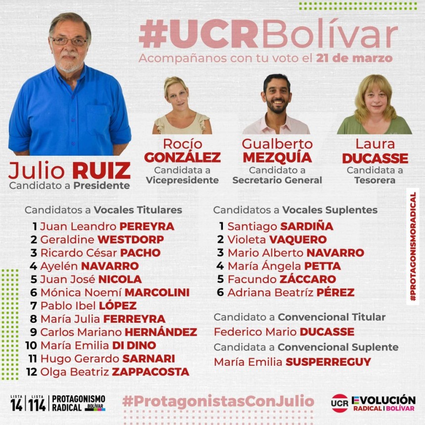 Elecci&oacute;n interna: UCR Presentaci&oacute;n de candidatos Evoluci&oacute;n Radical Bol&iacute;var