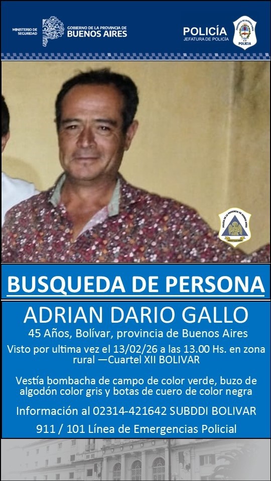 Urgente: Desde la tarde de este sábado, buscan intensamente a un empleado rural que no regresó a la ciudad