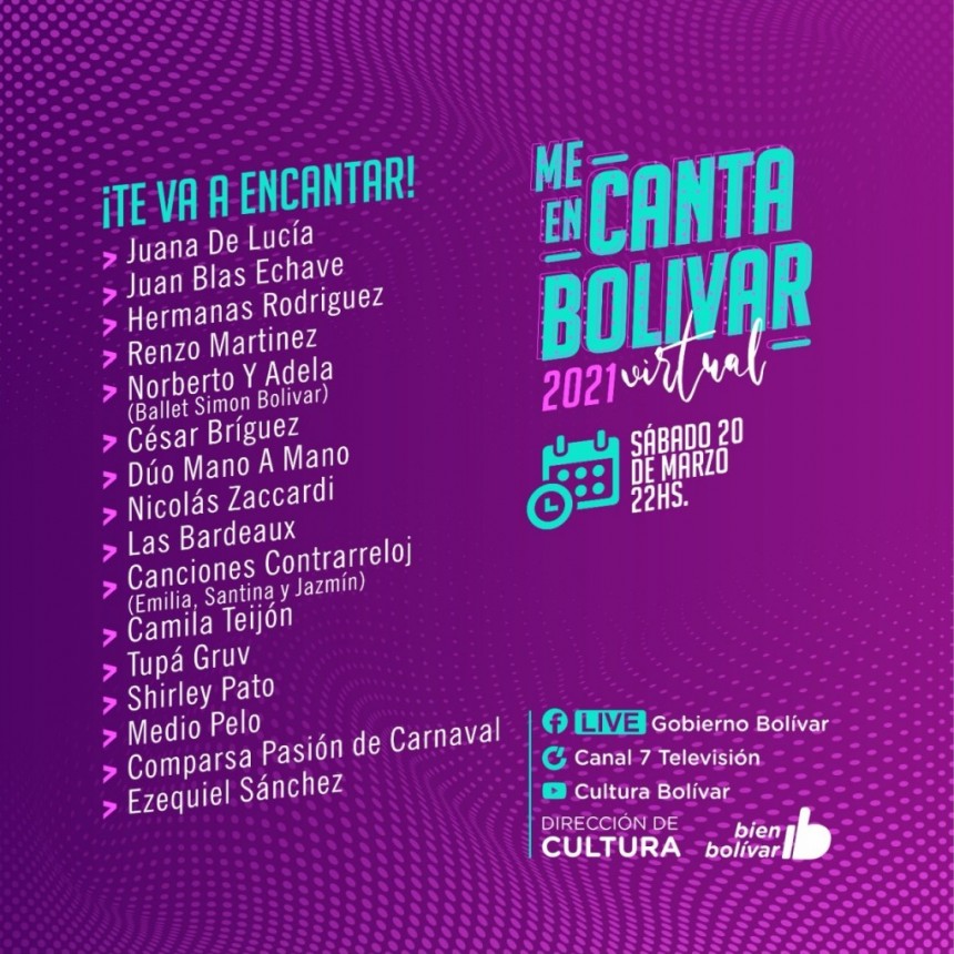 Este s&aacute;bado a las 22hs: Se viene la tercera noche del festival Me enCanta Bol&iacute;var virtual