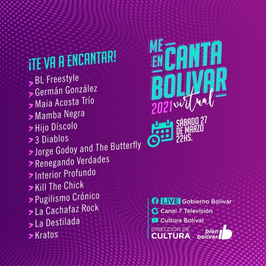 Este s&aacute;bado a las 22 hs: Se viene la cuarta y &uacute;ltima noche del Festival Me Encanta Bol&iacute;var Virtual