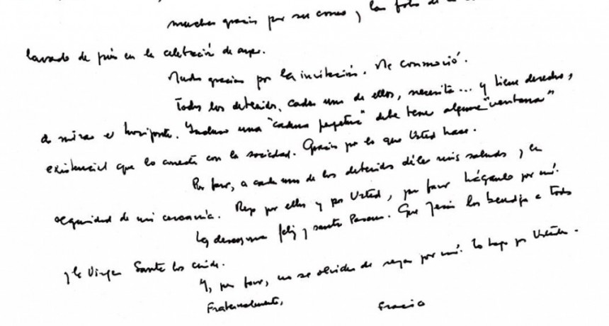 El Papa Francisco envió una carta a personas privadas de libertad de la Unidad 17