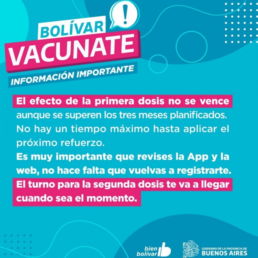 Informaci&oacute;n importante: Quienes aguardan la segunda dosis de cualquiera de las vacunas, deben tener en cuenta que no hay tiempo m&aacute;ximo