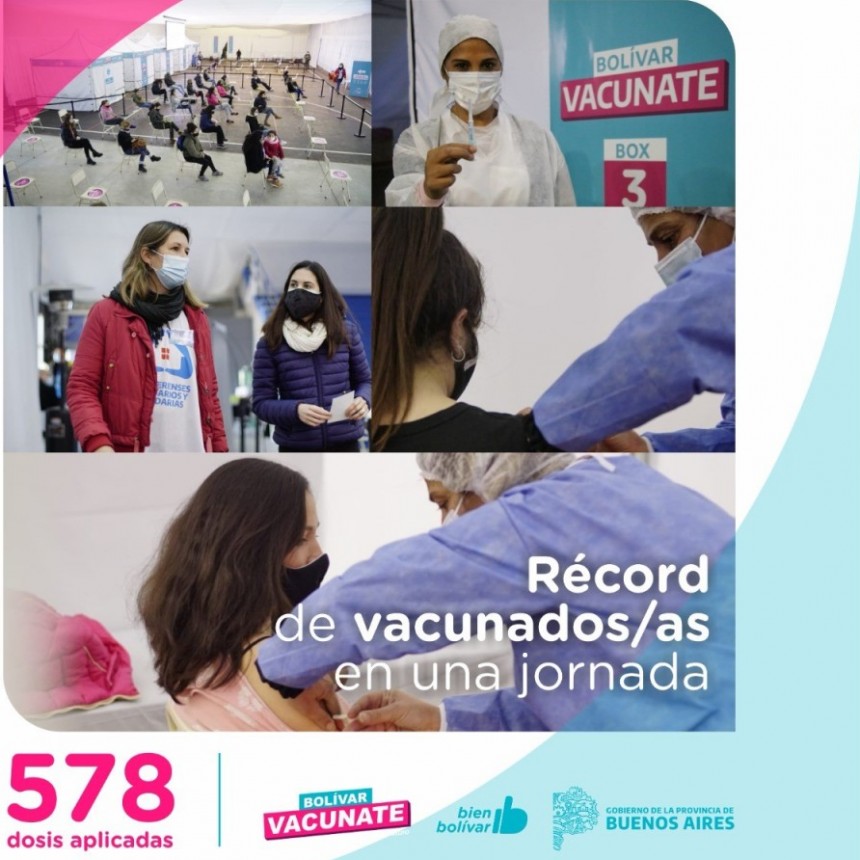 Record de vacunados, este martes se aplicaron 578 dosis y se totalizan 18.270 personas inoculadas en el partido de Bol&iacute;var