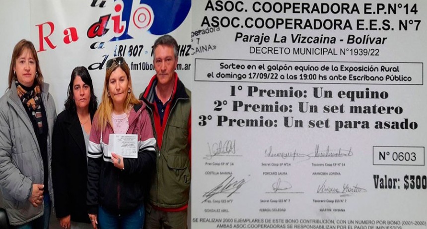 Docentes y padres de la Escuela de Educación Secundaria nº7, Paraje La Vizcaína, contaron en FM 10 los detalles de la rifa anual en la Expo Bolívar