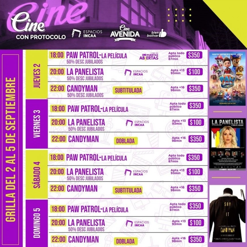 Conoc&eacute; la grilla completa del Cine para este fin de semana