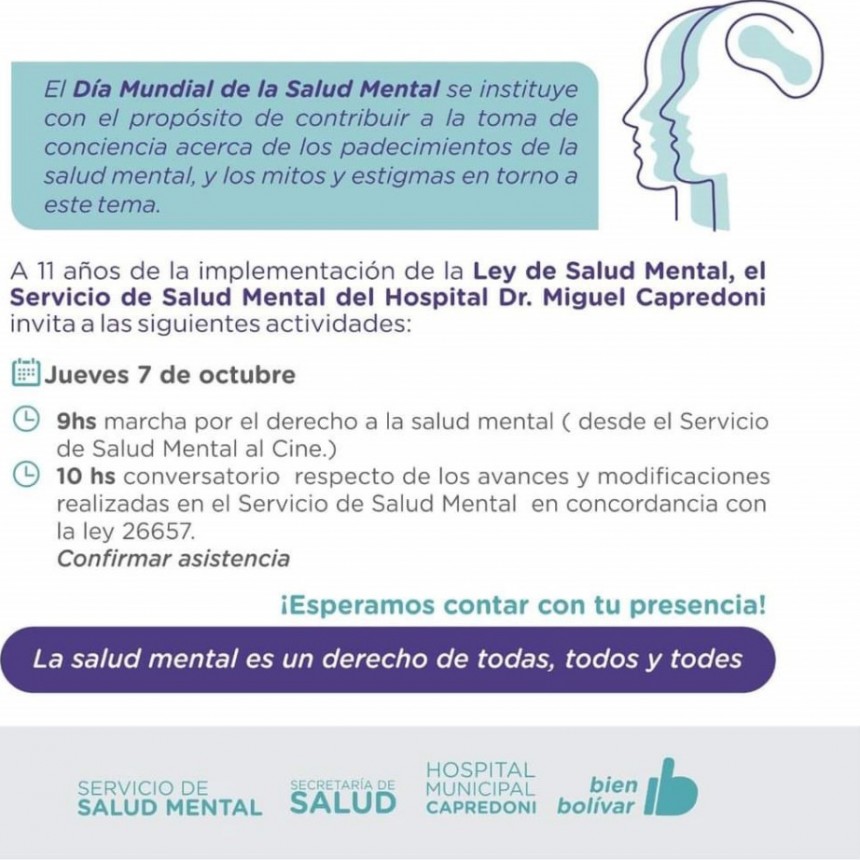 El Servicio de Salud Mental realizar&aacute; diferentes actividades por el D&iacute;a de la Salud Mental