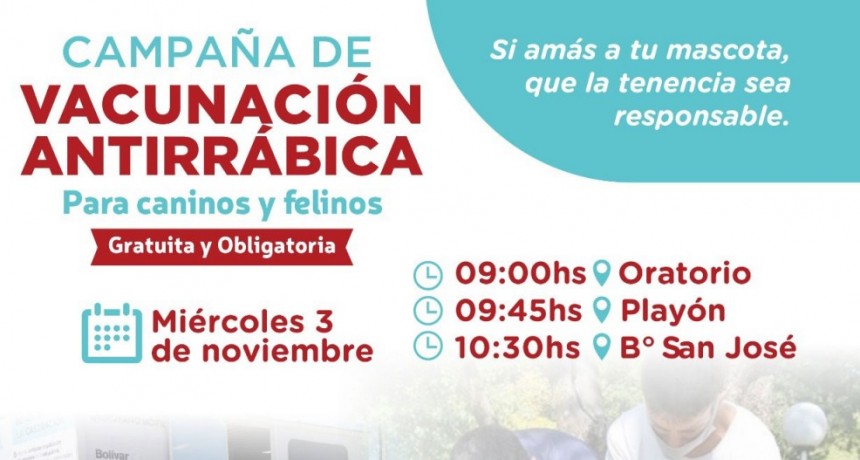 Vacunaci&oacute;n antirr&aacute;bica gratuita en Pirovano