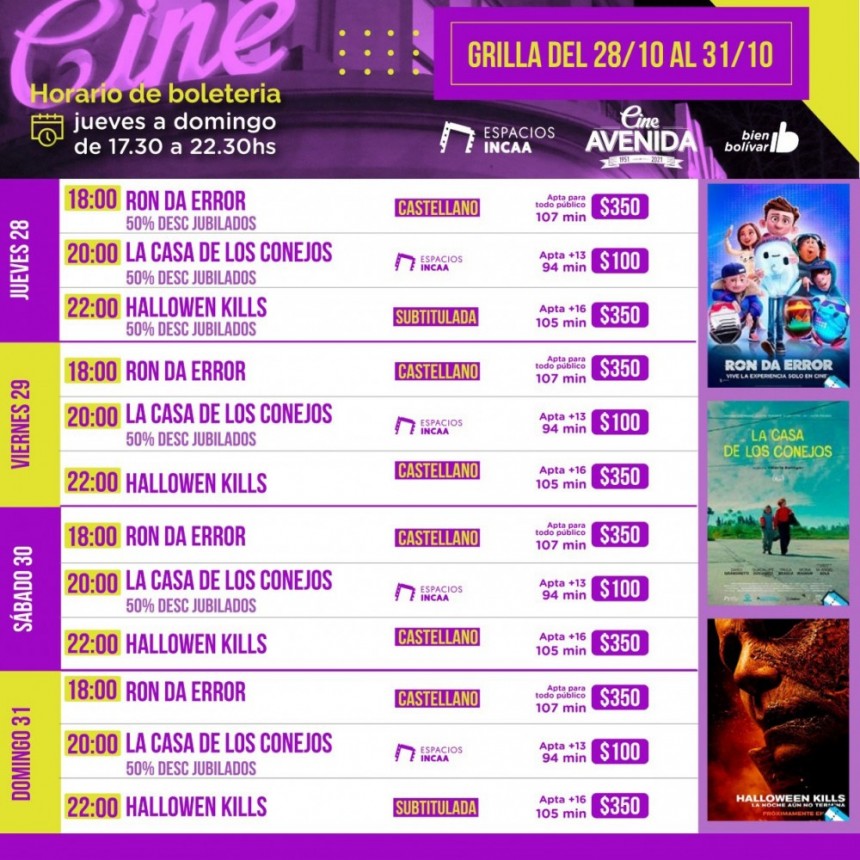 Conocé la cartelera del Cine Avenida para este fin de semana 