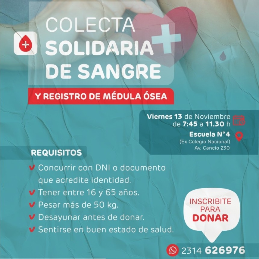 Donar sangre es dar vida: nueva colecta en la Escuela Secundaria N&ordm;4
