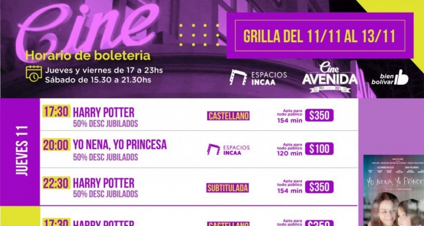 Conocé la cartelera del Cine Avenida para este fin de semana 